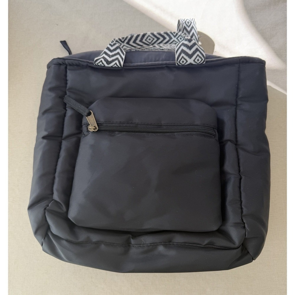 Black Quilted Backpack Tote Bag Geometric Strap‎ Lightweight Travel Daypack Zip